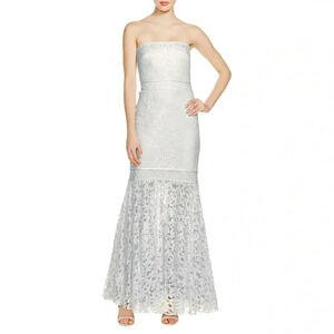 Tadashi Shoji Ivory and Ice trumpet strapless formal gown lace Size 8